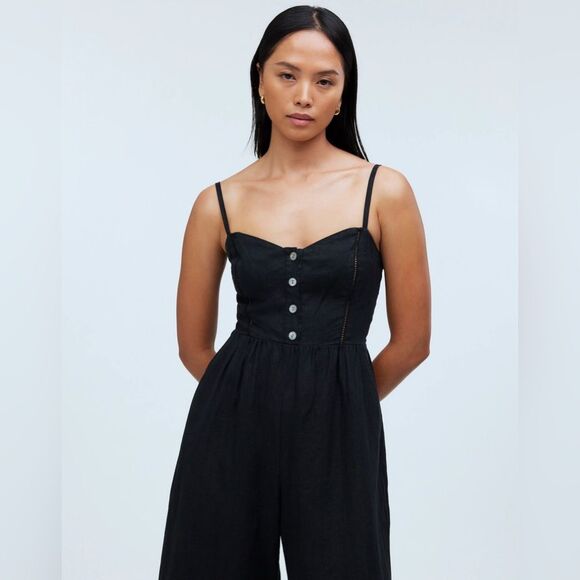 NWT Madewell Women's Sleeveless Wide-Leg Jumpsuit in 100% Linen Size 00 - Picture 4 of 8
